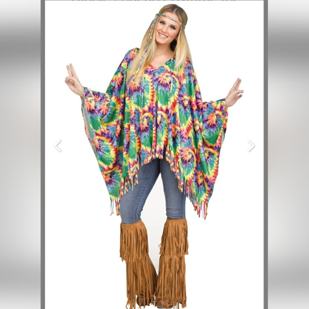 New!  Tie Dye Hippie Poncho Costume Outfit Halloween Festival Psychadelic